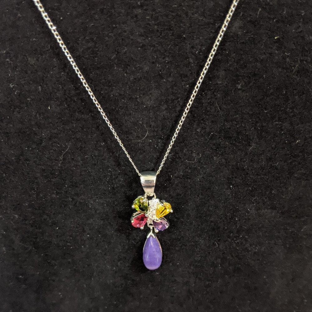 Silver CZ Jasper Pendant Necklace